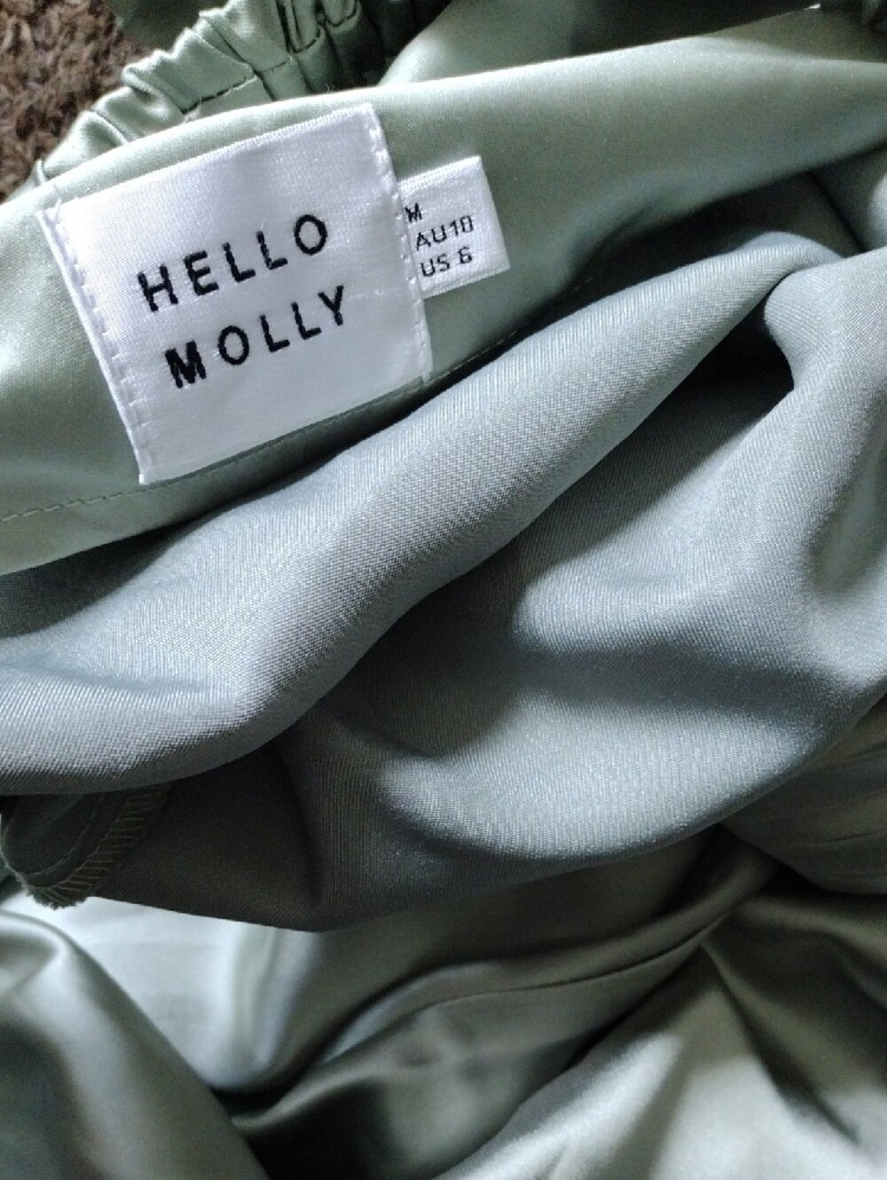 Hello Molly Strapless Sage Green Satin Twist-Front Midi Dress - Picture 5 of 5